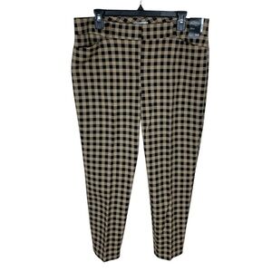 Women's New York & Company Brown Black Gingham Audrey Ankle Pant Size 14P Preppy